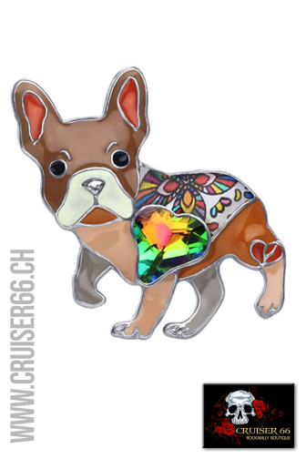Französische Bulldogge Frenchie Hund Brosche Creme Black Brindle Hell Gestromt Red Tiger Reverse Merle Sable Tan Schoko Blue White Fawn Pied Schmuck Geschenk Mops Emaille Strass Rockabilly Retro Vintage Swing Cruiser66 Party Hochzeit Mode Boutique Trauzeugin Trauzeuge Brautfuehrer Braeutigam Brautfuehrerin Schweiz Oberbueren St-Gallen Wil Uzwil Frauenfeld Schaffhausen Konstanz Amriswil Winterthur Bischofszell Weinfelden Appenzell Herisau Rorschach Buchs Zuerich Waedenswil Oesterreich Vorarlberg Liechtenstein Vaduz Chur Vintage Fashion 50s 50-s-Style Rock-and-Roll Kleider Sommer Petticoats Swing Fest Night US-Car Meeting Ami-Treffen US-Car Amitreffen Szene Pinup Shop Blusen Top Petticoat Schuhe Bowling Shirt Leopard Polka Dot Cherry Kirschen Latzhosen Skirt Rock Banned Collectif Hearts and Roses Hell Bunny Six Popsoda Dolly Dotty King Queen Kerosin Lady Vintage Rumble 59 Unique Vintage Rusty Pistons Vivien of Holloway Grace In LA Rock Revival Miss Me